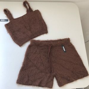 Bootybag Brown Fuzzy Shorts and Tank Set Size S/M